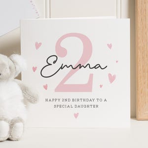 Carte de 2e anniversaire fille, 2e carte d'anniversaire personnalisée pour fille, deuxième cadeau d'anniversaire mignon pour fille, cadeau de 2e anniversaire fille
