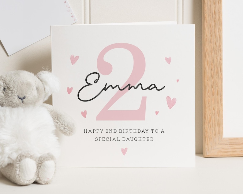 Carte de 2e anniversaire fille, 2e carte d'anniversaire personnalisée pour fille, deuxième cadeau d'anniversaire mignon pour fille, cadeau de 2e anniversaire fille image 1