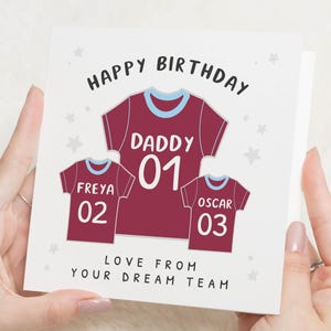 Carte d'anniversaire pour papa, carte d'anniversaire personnalisée pour papa, carte d'anniversaire pour enfant, carte de maillot de football, carte d'anniversaire pour papa
