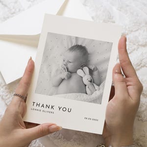 Nieuwe bedankkaarten voor babyfoto's, zwart-wit foto bedankkaarten voor baby's, gepersonaliseerde bedankkaart voor baby, notitiekaarten babyaankondiging