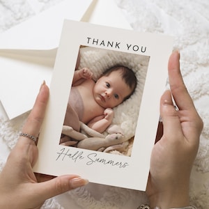 Cartões de agradecimento dobrados para bebês, cartões de agradecimento para batismo de bebês, cartões de agradecimento para bebês personalizados, agradecimento para bebês com fotos