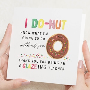 Merci carte de professeur, carte de professeur drôle, carte de jeu de mots donut, carte d'appréciation de l'enseignant, carte de fin d'année, carte de professeur de glaçage
