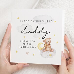 Vatertagskarte für Papa, süße Vatertagskarte von Kindern, Papa Vatertagskarte, ich liebe dich bis zum Mond und zurück, Bärenkarte für Papa