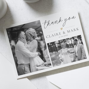 Schwarz & Weiß Foto Dankeskarten, Moderne Dankeskarten Hochzeit, Einfache Hochzeit Dankeskarten mit Foto, Foto Dankeskarten Hochzeit