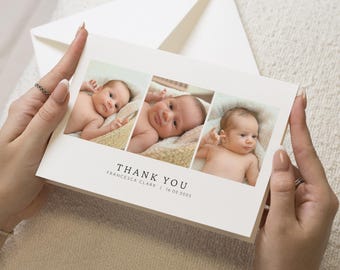 Leuke nieuwe babybedankkaarten, bedankkaarten met foto van een babymeisje, gepersonaliseerde bedankkaarten Nieuwe ansichtkaart babymeisje, babyjongen