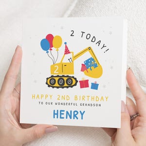 Carte de 2e anniversaire personnalisée pour petit-fils, carte de 2e anniversaire de garçon, deuxième cadeau d'anniversaire de Digger pour petit garçon, cadeau de 2e anniversaire, neveu