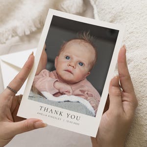Cartões de agradecimento para bebês personalizados, cartões de agradecimento para bebês no batismo, agradecimento para um novo bebê, agradecimento para um bebê com fotos, agradecimento para uma nova bebê