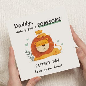 Biglietto per la festa del papà da bambino, biglietto per la festa del papà per papà, biglietto con leone per papà, biglietto personalizzato per la festa del papà, biglietto con simpatico animale