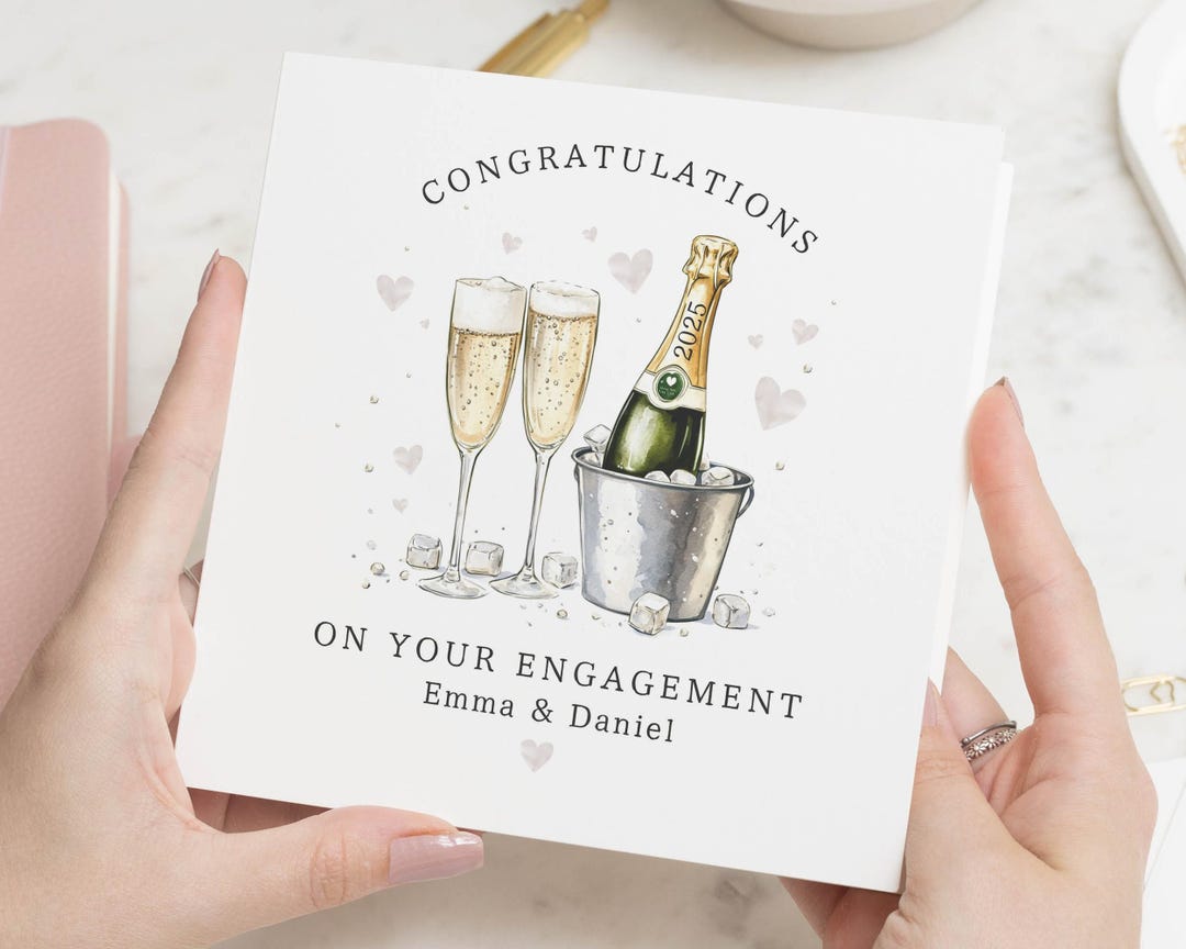Personalised Pink Roses Engagement Congratulations Card With White Heart And Names | Greeting Card | | 2000-02888