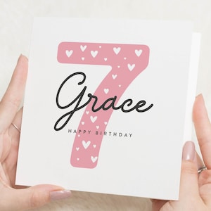 Carte de 7e anniversaire personnalisée pour fille, carte de 7e anniversaire fille, jolie carte de septième anniversaire rose, cadeau de 7e anniversaire nièce, petite-fille