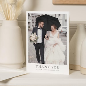 Cartes de remerciement pliées simples avec photo, Cartes de remerciement pour mariage, Cartes de remerciement modifiables, Cartes de remerciement personnalisées pour mariage