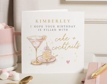 Birthday Card for Her, Personalised Birthday Card, Cake and Cocktails Card, Birthday Card for Friend, Birthday Card for Women