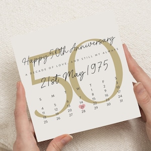 Carte de 50e anniversaire, Carte d'anniversaire de mariage en or, Carte d'anniversaire personnalisée, Carte d'anniversaire pour couple, Carte de rendez-vous personnalisée