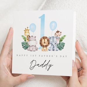 Biglietto per la prima festa del papà, biglietto per la prima festa del papà da bambino, biglietto per la festa del papà con papà, biglietto per la festa del papà con animali del safari, biglietto carino per la festa del papà