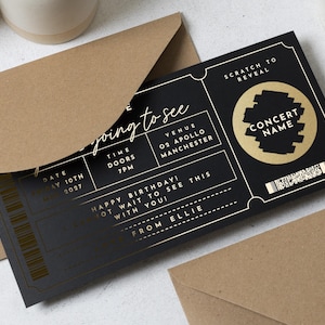 Scratch To Reveal Ticket, Concert Ticket Scratch Card, Concert Gift Ticket, Foil Ticket, Scratch Off Card, Scratch Surprise Card, Voucher image 4