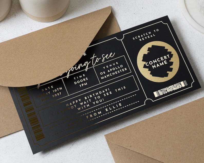 Scratch To Reveal Ticket, Concert Ticket Scratch Card, Concert Gift Ticket, Foil Ticket, Scratch Off Card, Scratch Surprise Card, Voucher image 4