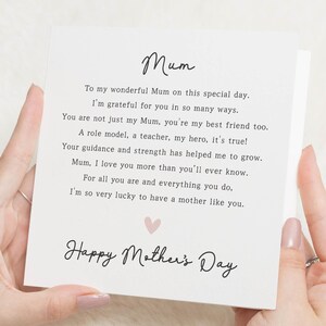 Tarjeta con poema para el día de la madre, tarjeta para el día de la madre "Te amo, mamá", tarjetas para el día de la madre para mamá, feliz día de la madre, regalo para el día de la madre para mamá, poema