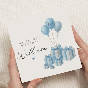Biglietto di auguri per il 18° compleanno per lui, biglietto di auguri personalizzato, biglietto di auguri con palloncini blu, biglietto di auguri per il figlio, biglietto regalo per il 18° compleanno
