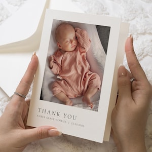 New Baby GIrl Thank You Cards With Photo, Baby Shower Card, New Baby Girl Cards, Personalised Thank You Cards, Christening Thank You Card