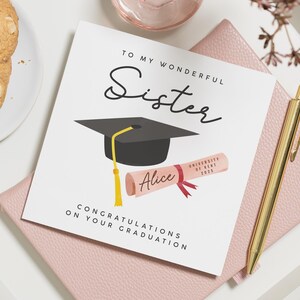 Carte de remise de diplôme pour soeur, carte de remise de diplôme personnalisée, carte de félicitations pour elle, carte de remise de diplôme universitaire, carte de visite personnalisée