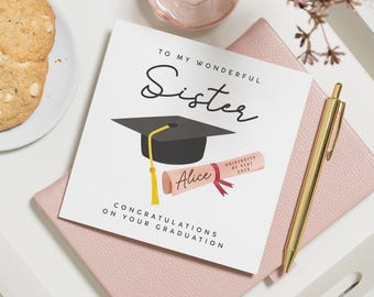 Graduation Card for Sister, Personalised Graduation Card, Congratulations Card for Her, University Graduation Card, Custom Name Card