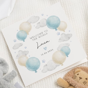 Personalised New Baby Card, Welcome To The World Card, Baby Boy Card, Custom Name Baby Card, Baby Shower Card, Christening Card
