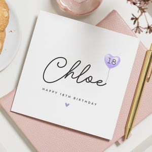 Tarjeta de cumpleaños número 18, tarjeta de cumpleaños personalizada para ella, tarjeta de cumpleaños para hija, tarjeta de cumpleaños con nombre personalizado, regalo de cumpleaños número 18