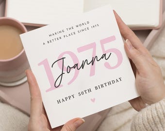 Carte 50e anniversaire pour femme, cadeau 50e anniversaire pour femme, 50e carte d'anniversaire personnalisée 50e, soeur 50e anniversaire, pour maman, carte 50e anniversaire maman