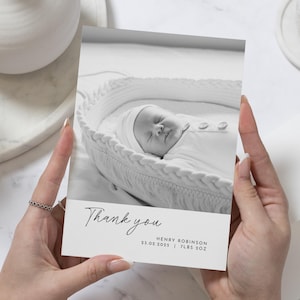 Black & White Photo Baby Thank You Cards, New Baby Photo Thank You Cards,Baby Personalised Thank You Card, Baby Announcement Note Cards