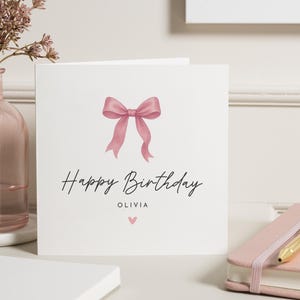 Geburtstagskarte für sie, personalisierte Geburtstagskarte, Geburtstagskarte mit rosa Schleife, Geburtstagskarte für Tochter, Freund, Mutter, individuelle Geburtstagskarte