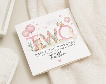 2nd Birthday Card Girl, 2nd Birthday Granddaughter Card, Niece Birthday Card, 2nd Birthday Card Daughter, 2nd Birthday Granddaughter