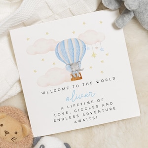 Gepersonaliseerde nieuwe kaart voor babyjongen, Welcome To The World Nieuwe babyjongen, kaart voor babyjongen olifant, gepersonaliseerde kaart voor baby, Lifetime Of Love