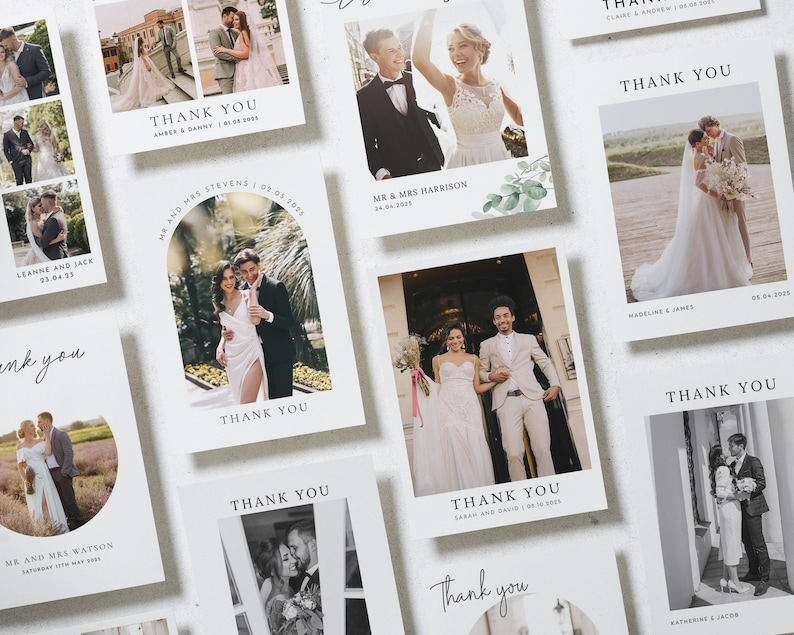 Cartes de remerciement avec photo de mariage, Cartes de remerciement personnalisées Mariage, Cartes de remerciement pliées, Cartes postales de remerciement pour mariage, Simple image 5
