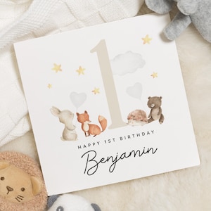 Carte 1er anniversaire des bois pour garçon, carte 1er anniversaire personnalisée, cadeau spécial premier anniversaire pour fille, carte premier anniversaire, 1er anniversaire