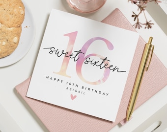 Carte personnalisée de 16e anniversaire pour fille, carte de 16e anniversaire pour fille, cadeau de 16e anniversaire pour petite-fille, seizième anniversaire, souvenir