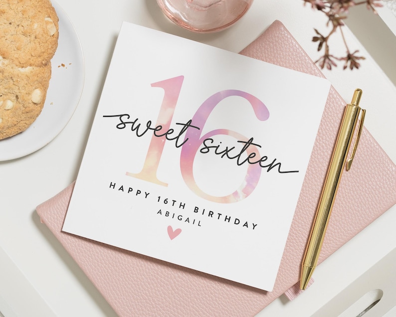 Carte personnalisée de 16e anniversaire pour fille, carte de 16e anniversaire pour fille, cadeau de 16e anniversaire pour petite-fille, seizième anniversaire, souvenir image 1