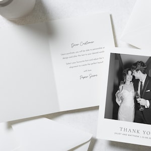 Cartes de remerciement de mariage pliées avec photo, Cartes de remerciement personnalisées pour mariage, Cartes de remerciement avec photo, Cartes postales de remerciement pour mariage image 2
