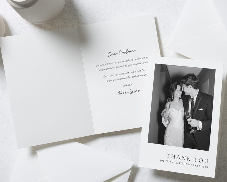 Cartes de remerciement de mariage pliées avec photo, Cartes de remerciement personnalisées pour mariage, Cartes de remerciement avec photo, Cartes postales de remerciement pour mariage image 2