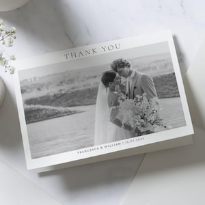 Schwarzweiss-Hochzeitsfoto-Dankeschön-Postkarte, gefaltete Dankeskarten Landschaft, personalisierte Dankeskarten Hochzeitsfotokarten gefaltet