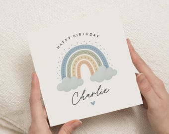 Geburtstagskarte für Jungen, personalisierte Geburtstagskarte, Regenbogen-Geburtstagskarte, süße Geburtstagskarte, Geburtstagskarte für Kinder, individuelle Namenskarte