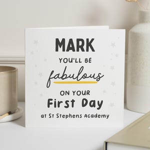 Carte porte-bonheur pour la nouvelle école, cadeau personnalisé porte-bonheur pour la première journée d'école, joyeux premier jour d'école secondaire, carte de rentrée des classes, pour fils