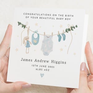 Nieuwe kaart voor babyjongen, gepersonaliseerde kaart voor babyjongen, kaart gefeliciteerd, geboortekaart voor jongen, aangepaste pasgeboren kaart, kaart babyshower