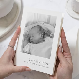 New Baby Photo Thank You Cards, Black & White Photo Baby Thank You Cards, Baby Personalised Thank You Card, Baby Announcement Note Cards