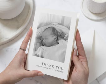New Baby Photo Thank You Cards, Black & White Photo Baby Thank You Cards, Baby Personalised Thank You Card, Baby Announcement Note Cards
