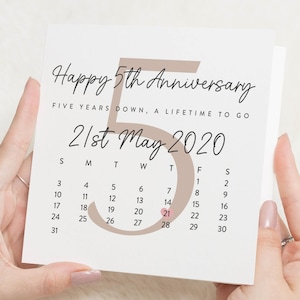 5th Anniversary Card, Personalised Anniversary Card, Fifth Anniversary Card, Custom Date Card, Anniversary Card for Husband, Wife, Couple