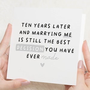 Tarjeta de aniversario de 10 años para esposo, tarjeta de aniversario de 10 años para esposa, tarjeta de aniversario de hojalata, regalo de aniversario de bodas de 10 años, aniversario divertido