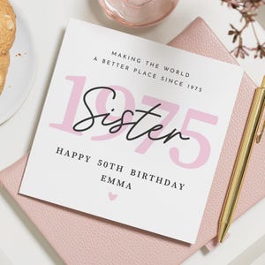 Cartão de aniversário de 50 anos para irmã, cartão de aniversário personalizado, cartão de aniversário para irmã, cartão de aniversário de 1975, cartão de aniversário para ela