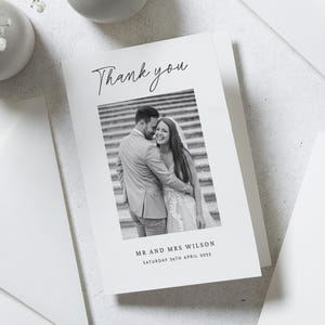 Cartes de remerciement de mariage en noir et blanc avec photo, Cartes de remerciement personnalisées pour mariage, Cartes de remerciement pliées, Cartes de remerciement pour mariage