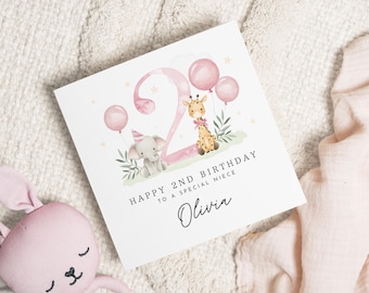 Cartão personalizado para o segundo aniversário da sobrinha, Cartão fofo para sobrinha, Cartão de segundo aniversário para sobrinha, Presente de segundo aniversário para sobrinha, Presente especial de aniversário para sobrinha