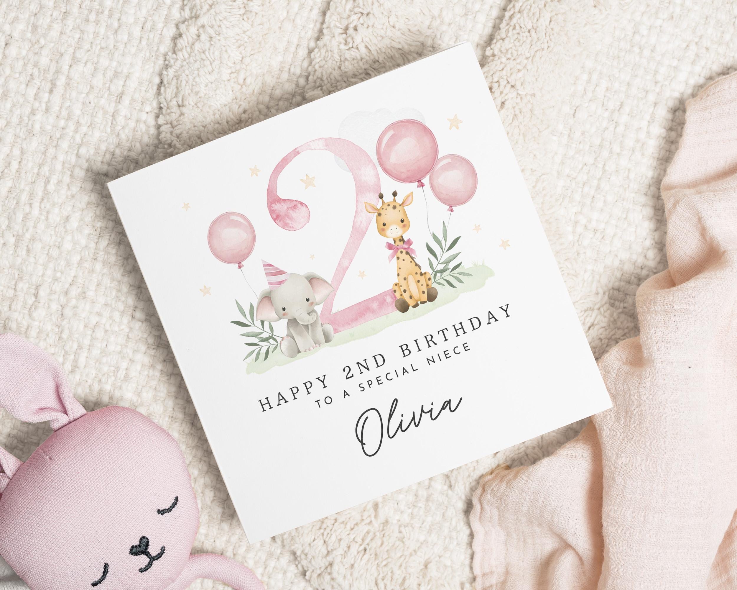 TSVATE Geburtstagskarte Für 2-jährige Mädchen – Rosa Glitzer-Design Mit Personalisierbarer Innenseite & UV-beständigem Druck (20,6 X 14,5 Cm)